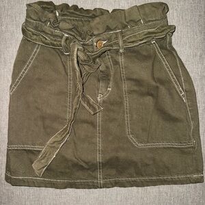 Free People Olive Green Paperbag Waist Mini Skirt